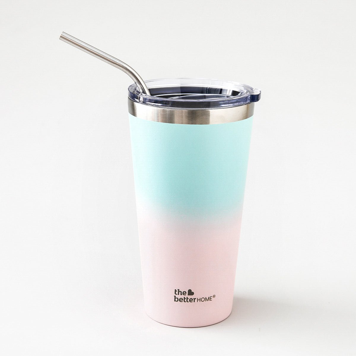 Insulated Double Wall Stainless Steel Tumbler with Straw - Blue Pink 450ml - Rage Coffee